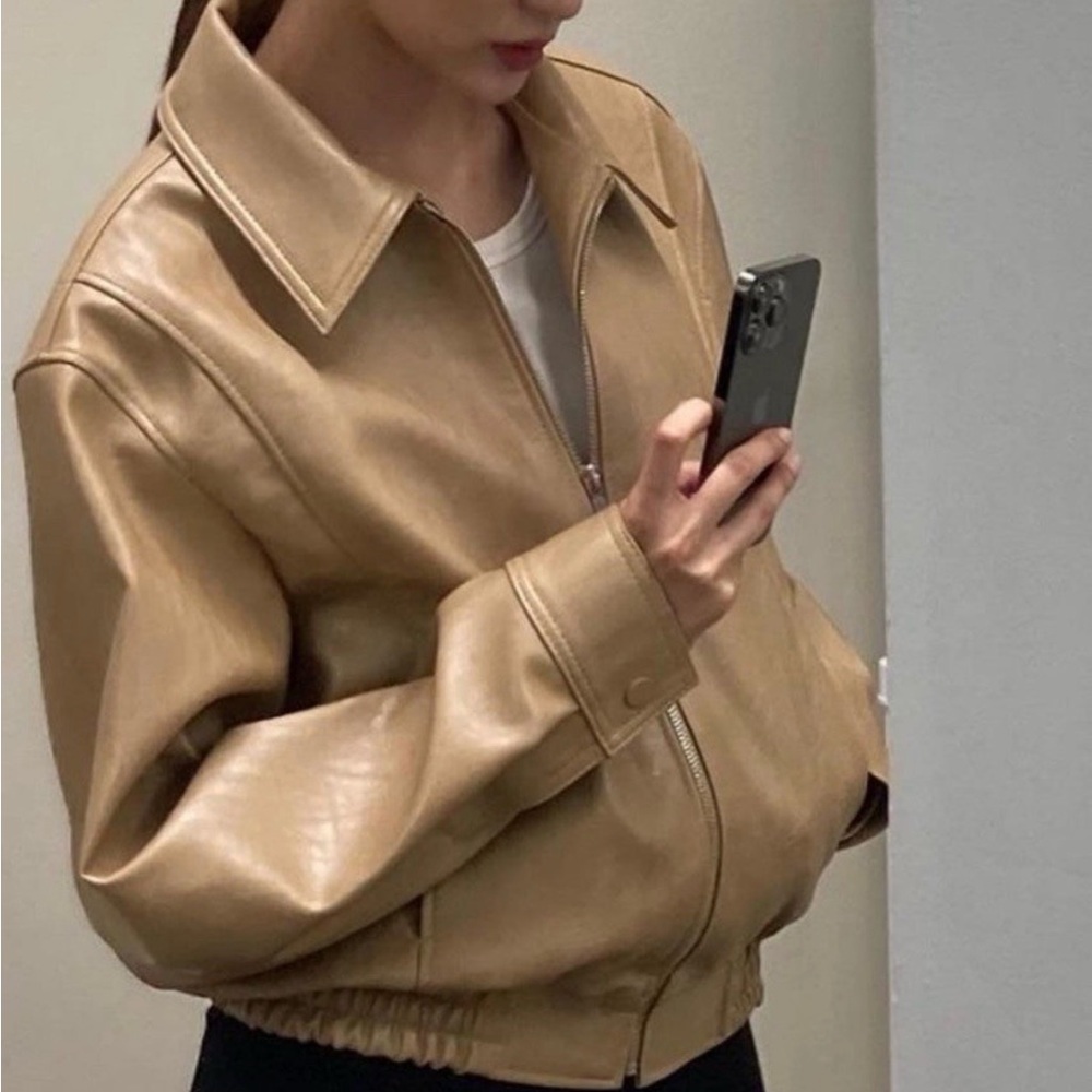Beige faux Leather Jacket_ London flat